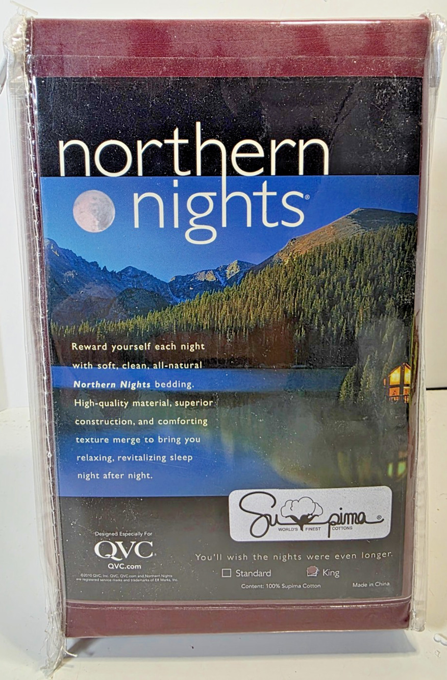 QVC Northern Nights Set of King Pillowcases Wine Burgandy Cordovan 100% Cotton